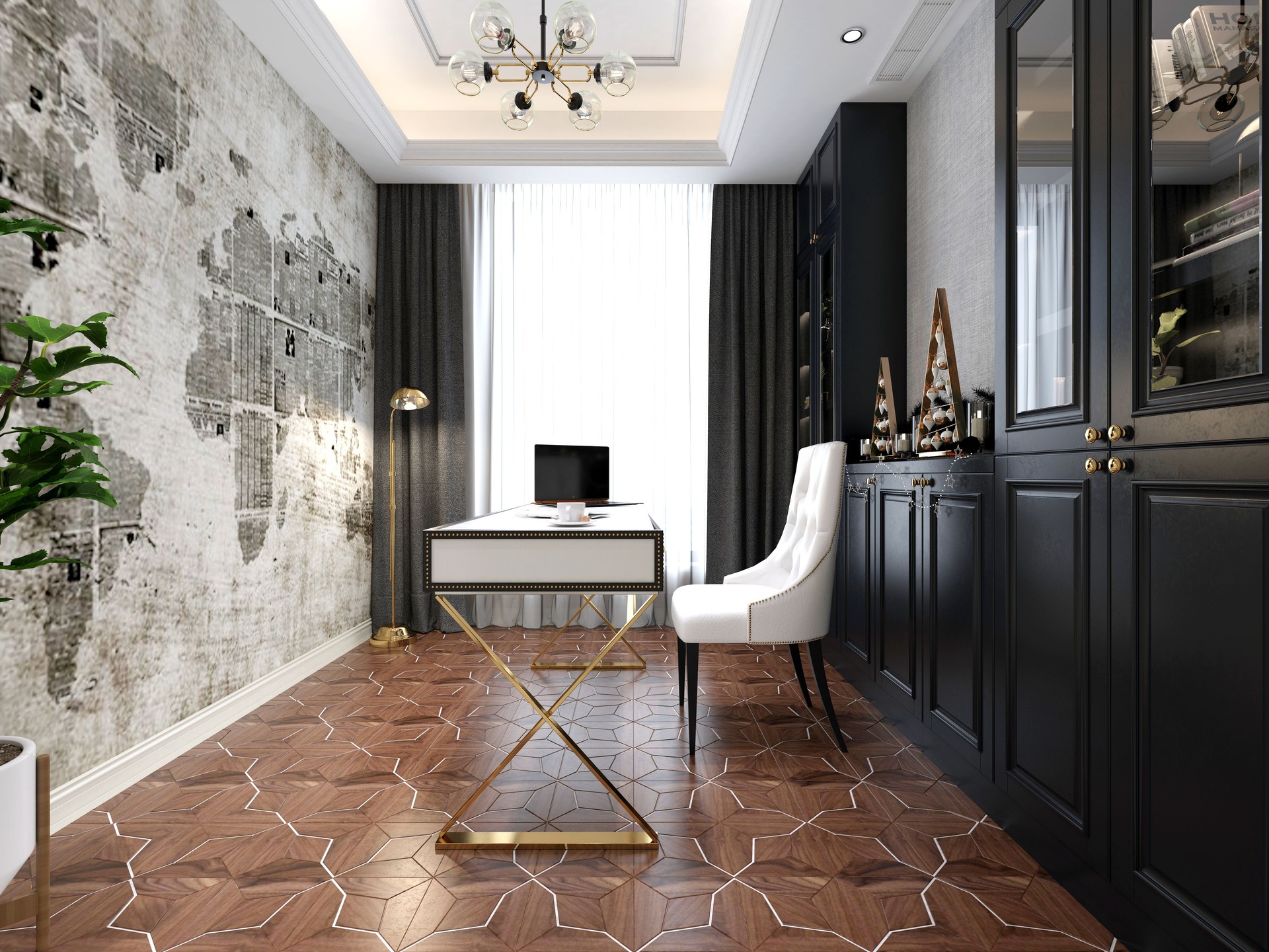 3d render. Study and work room interior.